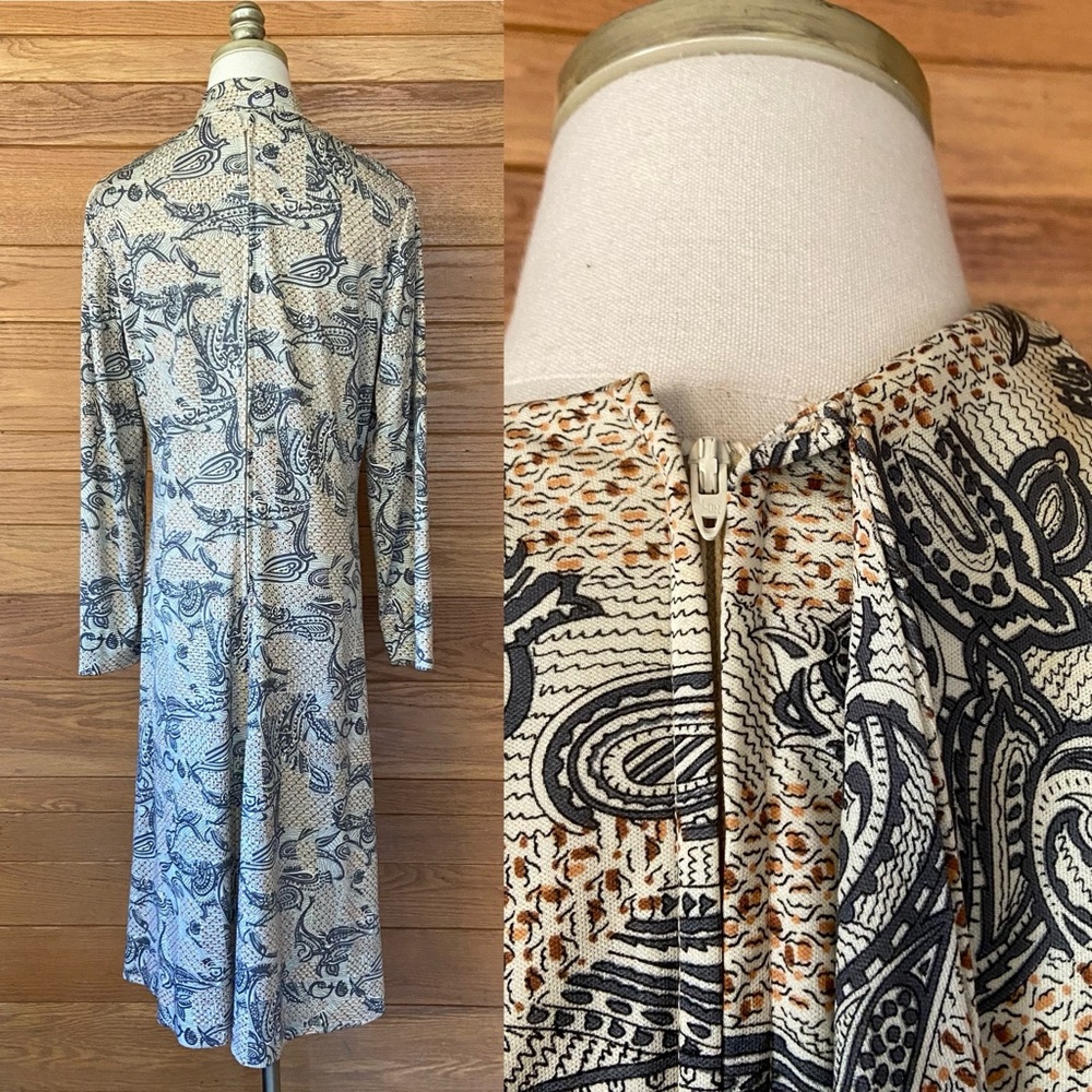 Vintage 70s Doncaster paisley long sleeve midi dress - Picture 4 of 6